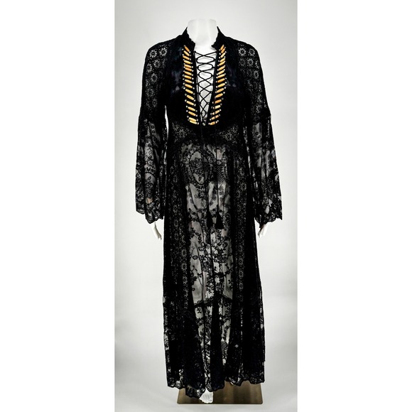 Double D Ranch Montoya Black Lace Maxi Dress Western Boho Women Medium RARE VTG - Picture 2 of 9